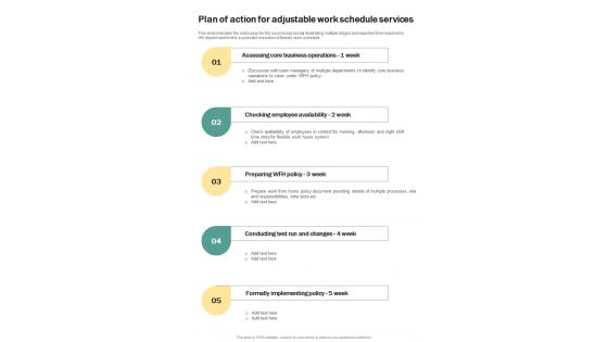 Plan Of Action For Adjustable Work Schedule Services One Pager Sample Example Document