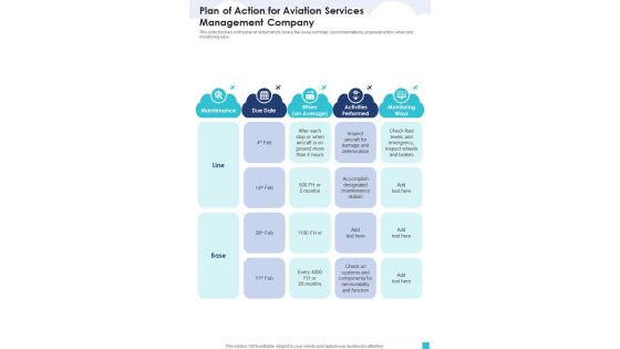 Plan Of Action For Aviation Services Management Company One Pager Sample Example Document Plan Of Action For Aviation Services Management Company One Pager Sample Example Document