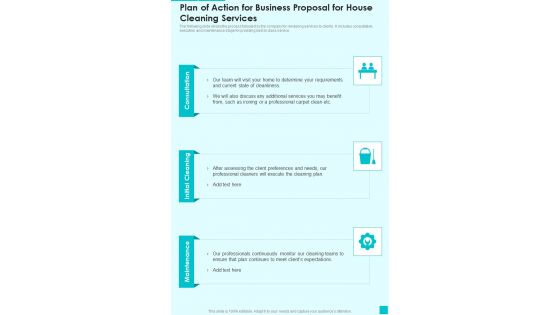 Plan Of Action For Business Proposal For House Cleaning Services One Pager Sample Example Document