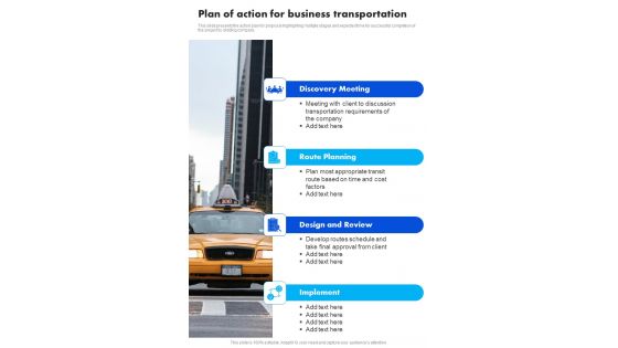 Plan Of Action For Business Transportation One Pager Sample Example Document