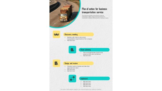 Plan Of Action For Business Transportation Service One Pager Sample Example Document Plan Of Action For Business Transportation Service One Pager Sample Example Document