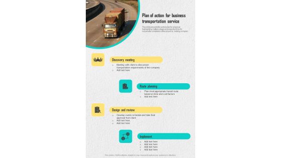 Plan Of Action For Business Transportation Service One Pager Sample Example Document