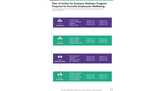 Plan Of Action For Business Wellness Program Proposal To Promote One Pager Sample Example Document Plan Of Action For Business Wellness Program Proposal To Promote One Pager Sample Example Document