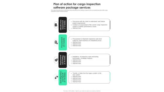 Plan Of Action For Cargo Inspection Software Package Services One Pager Sample Example Document