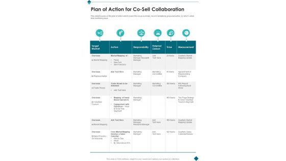 Plan Of Action For Co Sell Collaboration One Pager Sample Example Document