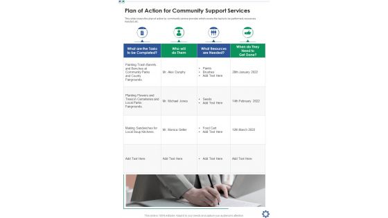 Plan Of Action For Community Support Services One Pager Sample Example Document Plan Of Action For Community Support Services One Pager Sample Example Document