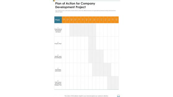 Plan Of Action For Company Development Project One Pager Sample Example Document