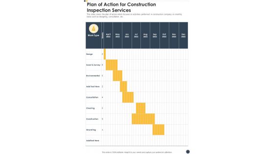 Plan Of Action For Construction Inspection Services One Pager Sample Example Document