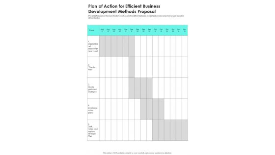 Plan Of Action For Efficient Business Development Methods Proposal One Pager Sample Example Document