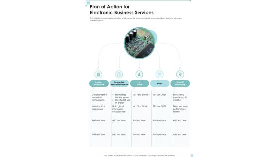 Plan Of Action For Electronic Business Services One Pager Sample Example Document Plan Of Action For Electronic Business Services One Pager Sample Example Document