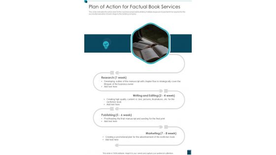 Plan Of Action For Factual Book Services One Pager Sample Example Document