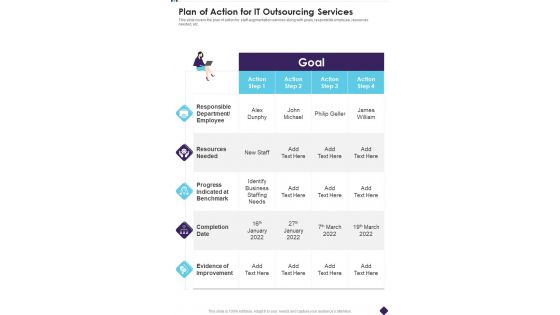 Plan Of Action For IT Outsourcing Services One Pager Sample Example Document