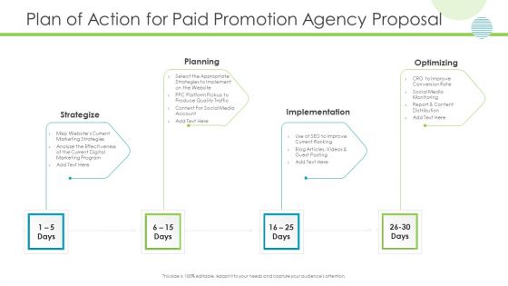 Plan Of Action For Paid Promotion Agency Proposal Icons PDF