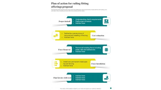Plan Of Action For Railing Fitting Offerings Proposal One Pager Sample Example Document Plan Of Action For Railing Fitting Offerings Proposal One Pager Sample Example Document