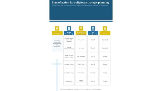Plan Of Action For Religious Strategic Planning One Pager Sample Example Document Plan Of Action For Religious Strategic Planning One Pager Sample Example Document
