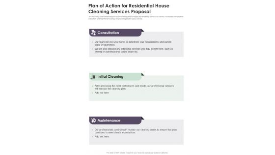 Plan Of Action For Residential House Cleaning Services Proposal One Pager Sample Example Document Plan Of Action For Residential House Cleaning Services Proposal One Pager Sample Example Document