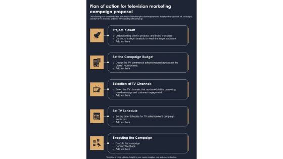 Plan Of Action For Television Marketing Campaign Proposal One Pager Sample Example Document