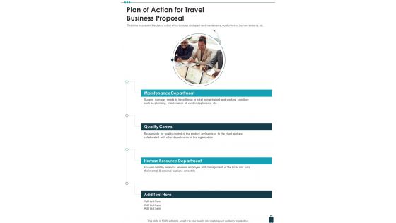 Plan Of Action For Travel Business Proposal One Pager Sample Example Document