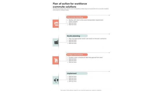 Plan Of Action For Workforce Commute Solutions One Pager Sample Example Document