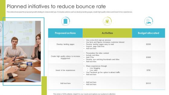 Planned Initiatives To Reduce Bounce Rate Ppt PowerPoint Presentation File Elements PDF