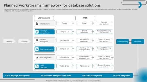 Planned Workstreams Framework For Database Solutions Information PDF