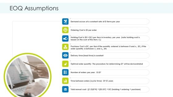 Planning And Predicting Of Logistics Management EOQ Assumptions Ppt File Show PDF