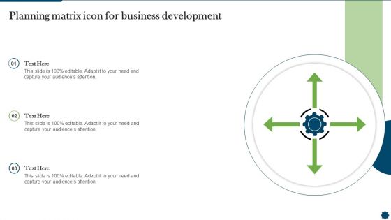 Planning Matrix Icon For Business Development Summary PDF