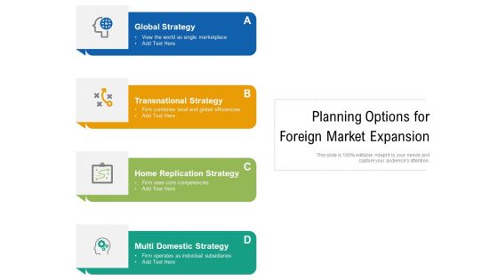 Planning Options For Foreign Market Expansion Ppt PowerPoint Presentation Gallery Guidelines PDF