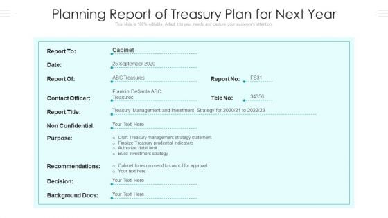 Planning Report Of Treasury Plan For Next Year Ppt PowerPoint Presentation Icon Layouts PDF