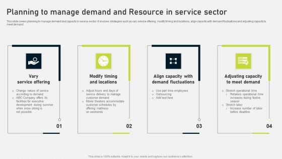 Planning To Manage Demand And Resource In Service Sector Ppt PowerPoint Presentation File Smartart PDF