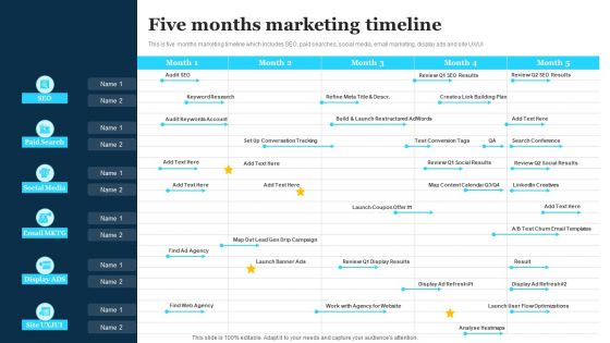 Play Store Launch Techniques For Shopping Apps Five Months Marketing Timeline Elements PDF