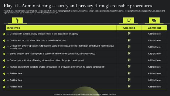 Playbook For Advancing Technology Play 11 Administering Security And Privacy Elements PDF