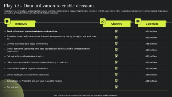 Playbook For Advancing Technology Play 12 Data Utilization To Enable Decisions Sample PDF