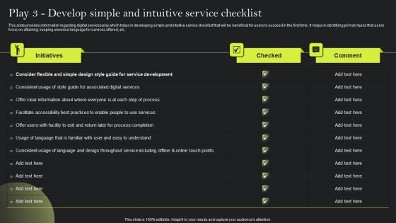 Playbook For Advancing Technology Play 3 Develop Simple And Intuitive Service Checklist Ideas PDF Playbook For Advancing Technology Play 3 Develop Simple And Intuitive Service Checklist Ideas PDF