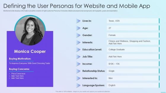 Playbook For Application Developers Defining The User Personas For Website And Mobile App Summary PDF