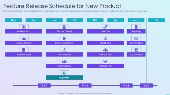 Playbook For Application Developers Feature Release Schedule For New Product Diagrams PDF