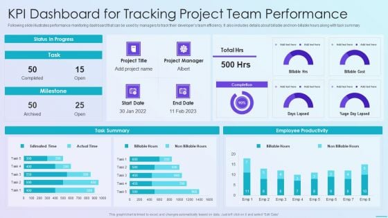 Playbook For Application Developers KPI Dashboard For Tracking Project Team Performance Slides PDF