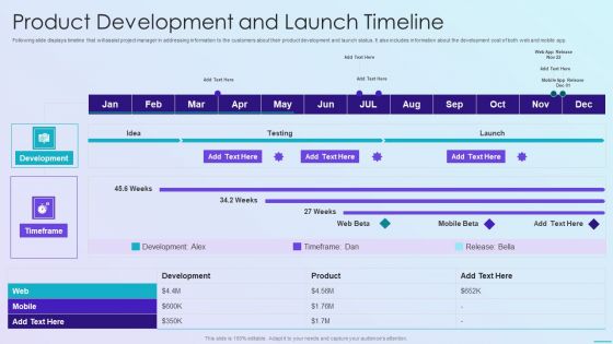 Playbook For Application Developers Product Development And Launch Timeline Portrait PDF