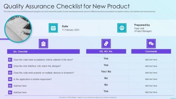 Playbook For Application Developers Quality Assurance Checklist For New Product Topics PDF