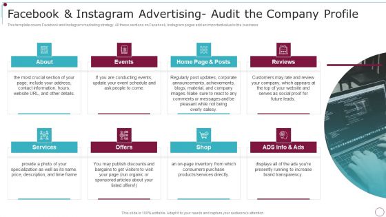 Playbook For Content Advertising Facebook And Instagram Advertising Audit The Company Profile Template PDF