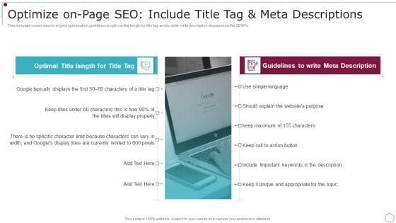 Playbook For Content Advertising Optimize On Page Seo Include Title Tag And Meta Descriptions Formats PDF