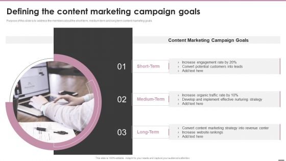 Playbook For Content Marketing Strategies Defining The Content Marketing Campaign Goals Sample PDF