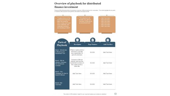 Playbook For Distributed Finance Investment Template