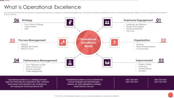 Playbook For Improving Production Process What Is Operational Excellence Icons PDF