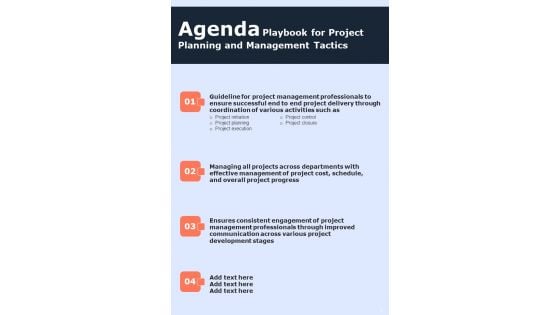 Playbook For Project Planning And Management Tactics Template