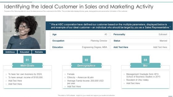 Playbook For Sales Development Executives Identifying The Ideal Customer In Sales And Marketing Activity Elements PDF Playbook For Sales Development Executives Identifying The Ideal Customer In Sales And Marketing Activity Elements PDF