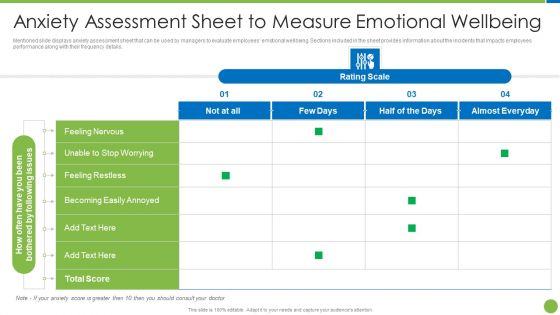 Playbook For Staff Wellbeing Anxiety Assessment Sheet To Measure Emotional Wellbeing Pictures PDF