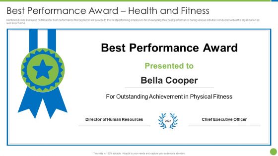 Playbook For Staff Wellbeing Best Performance Award Health And Fitness Slides PDF