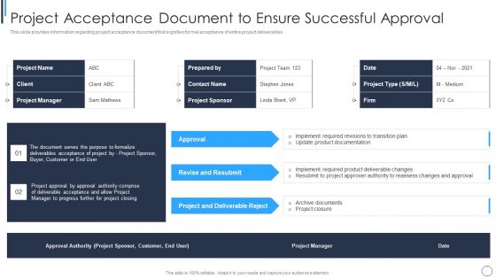 Playbook For Successful Project Management Project Acceptance Document Inspiration PDF