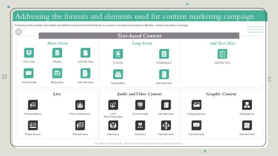 Playbook To Formulate Efficient Addressing The Formats And Elements Used For Content Background PDF